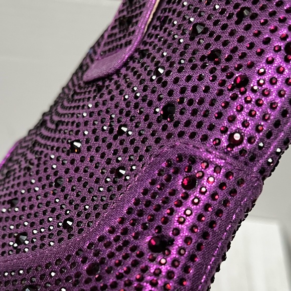 New Women Purple Rhinestone Blingy Cowboy Western Ankle Boots Booties - Picture 6 of 6